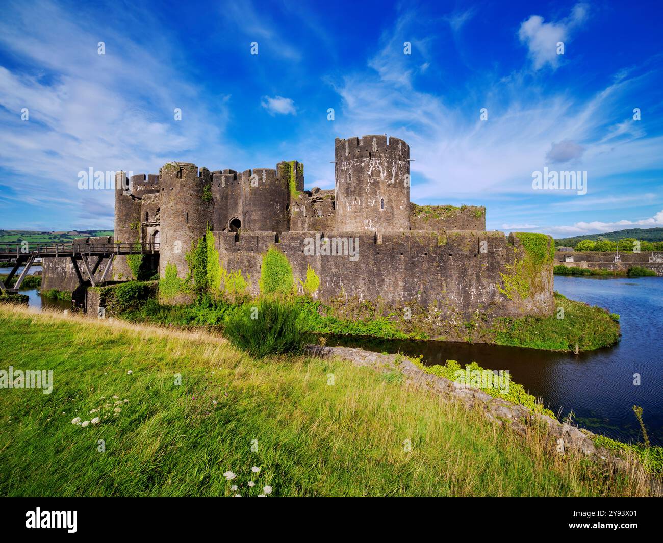 Caerphilly Castle and Moat, Caerphilly, Gwent, pays de Galles, Royaume-Uni, Europe Banque D'Images