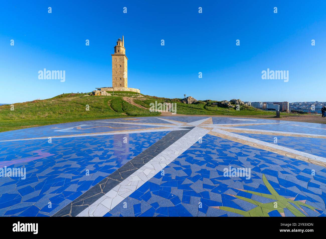 Rose des vents, Tour Hercule, la Corogne, Galice, Espagne, Europe Banque D'Images