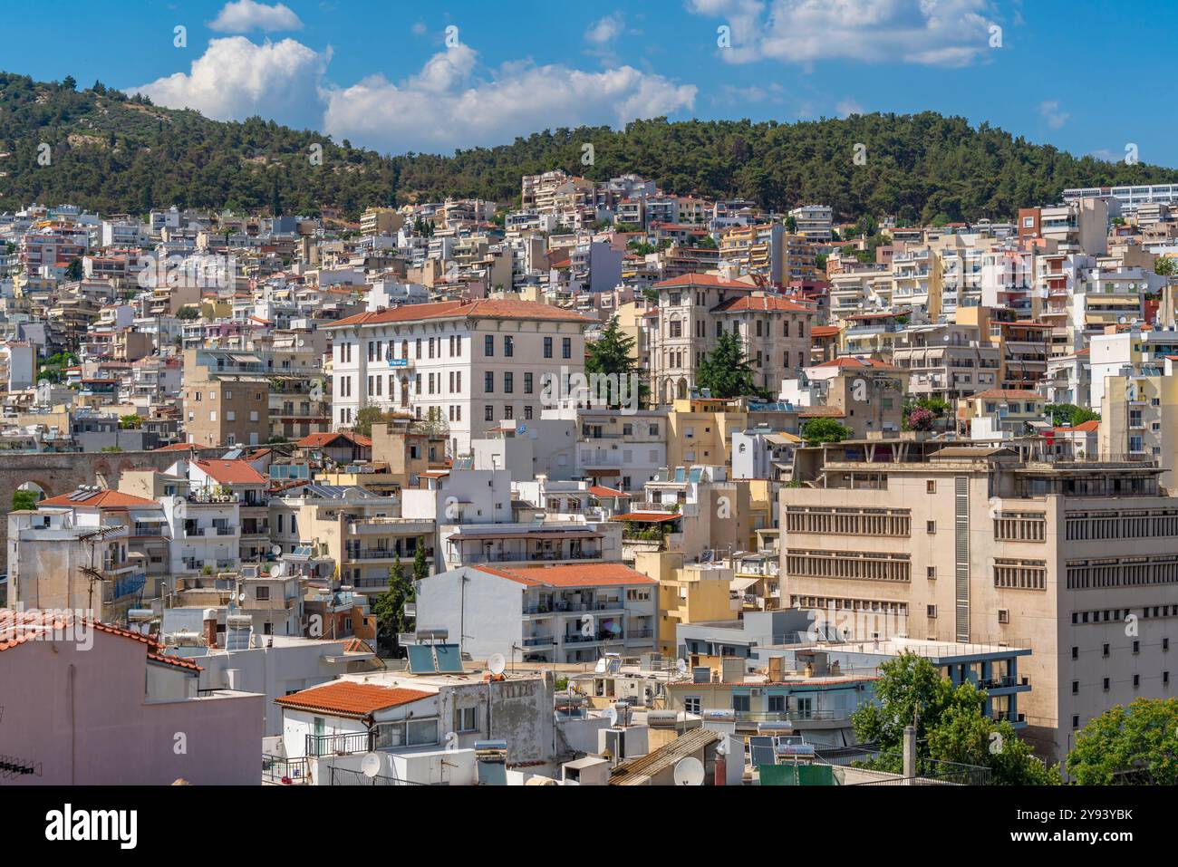 Vue de la ville de Kavala, Dimos Kavalas, Macédoine orientale et Thrace, Golfe de Thasos, Golfe de Kavala, mer de Thrace, Grèce, Europe Banque D'Images