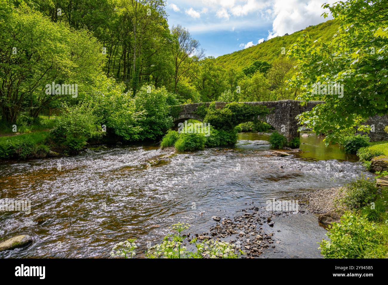 Pont de Fingle sur la rivière Teign près de Chagford Devon Banque D'Images