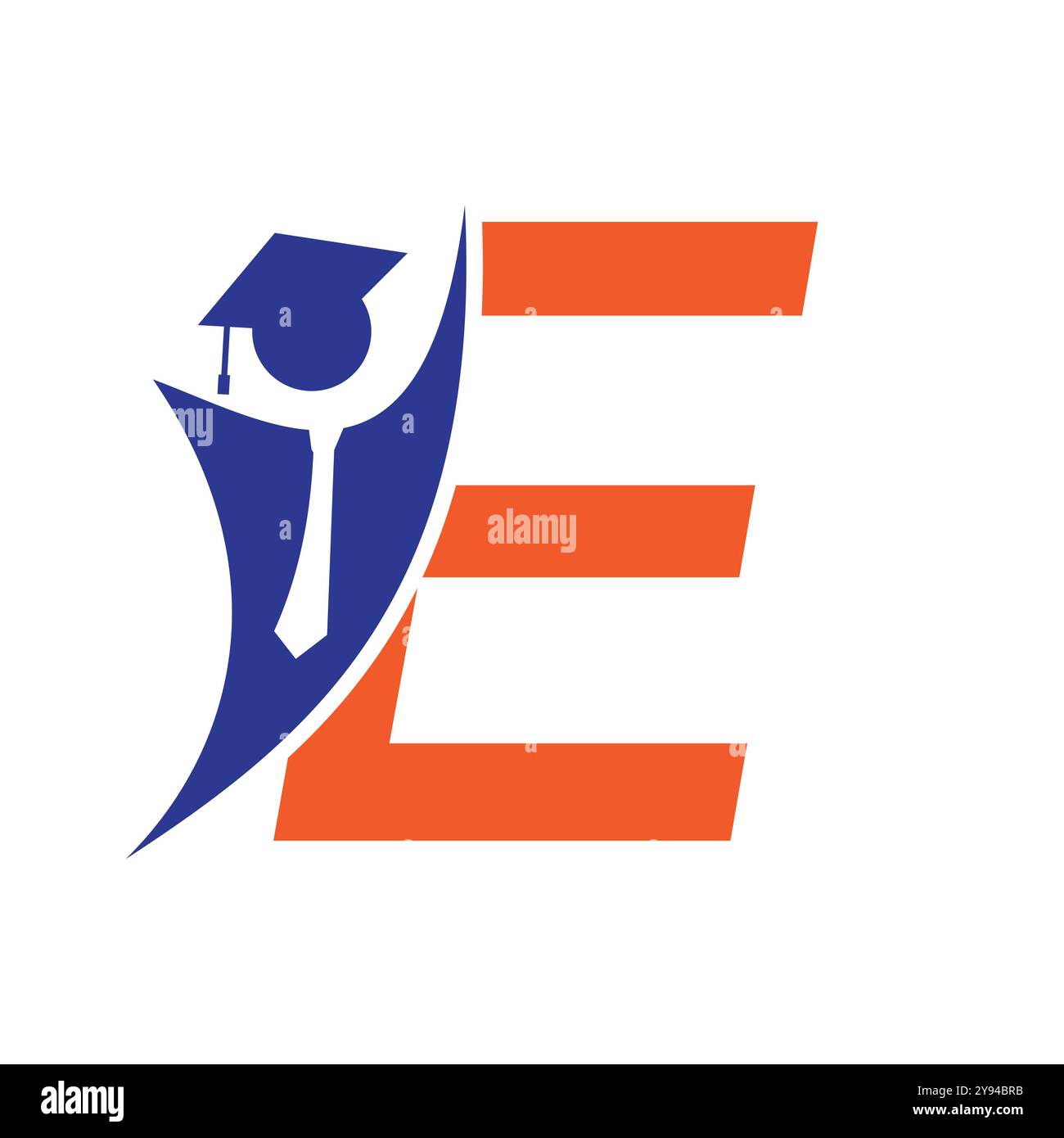 Lettre E concept de logo éducation avec chapeau de graduation. Symbole logo de remise des diplômes de l'Académie Illustration de Vecteur