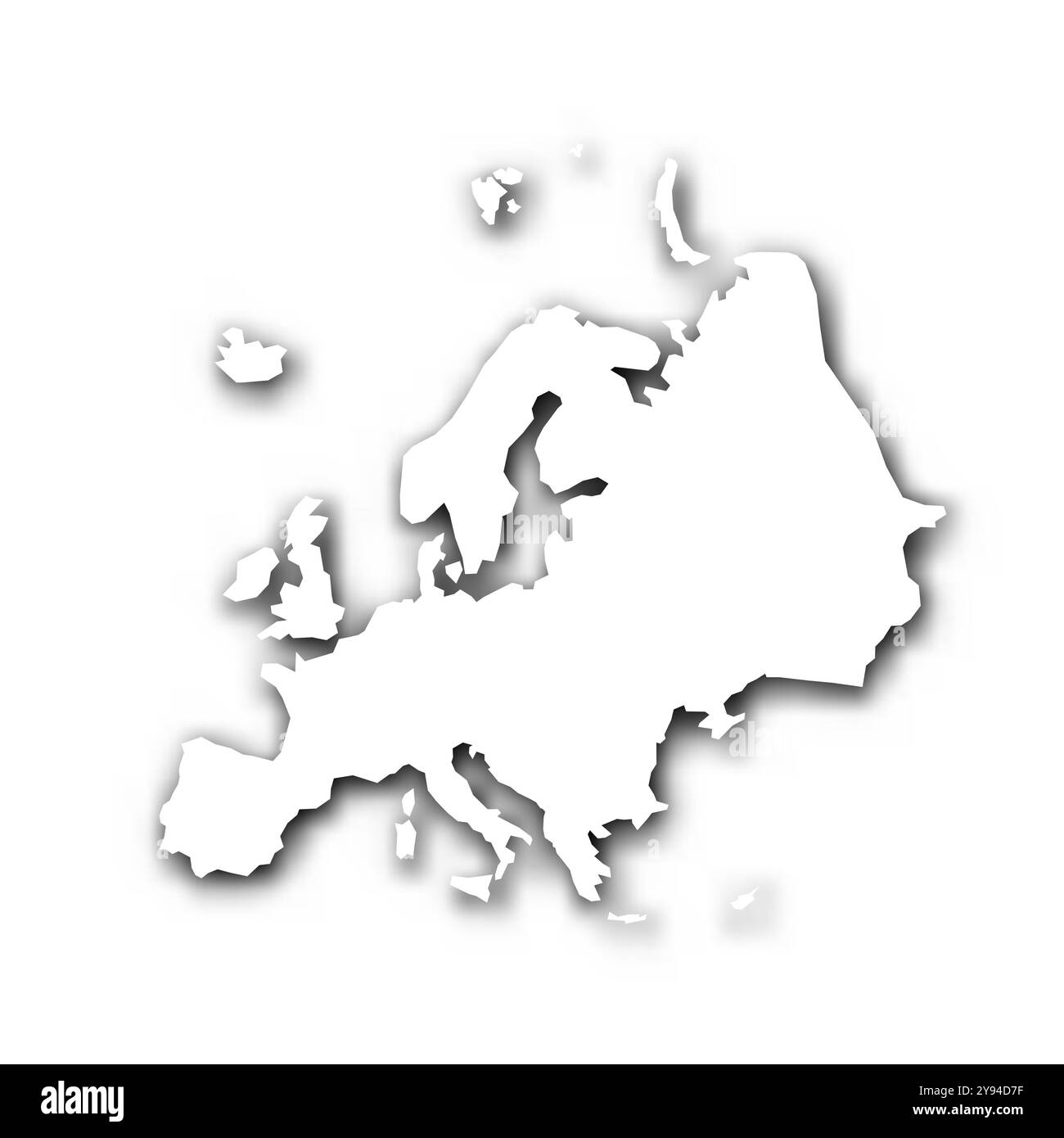 Carte silhouette du continent Europe. Carte vectorielle blanche avec ombre portée sur fond gris clair. Illustration de Vecteur
