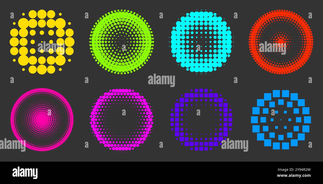 Un ensemble de demi-teintes de cercles colorés. illustration vectorielle Illustration de Vecteur