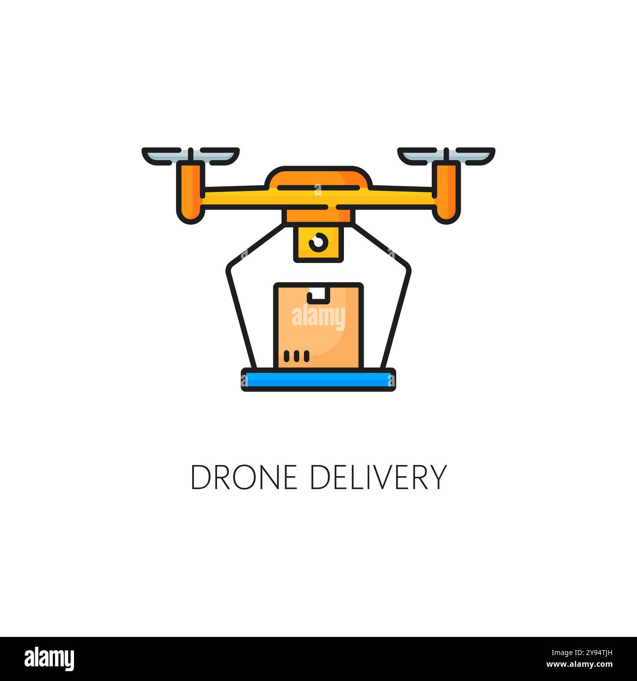 Drone portant un colis pour livraison. L'icône de couleur linéaire vectorielle met en évidence la technologie moderne dans la logistique et l'avenir des systèmes de livraison automatisés, de la chaîne d'approvisionnement et du transport et de l'expédition de marchandises Illustration de Vecteur