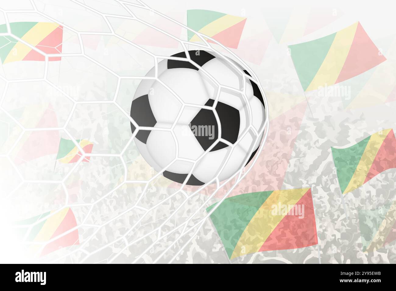 L'équipe nationale de football du Congo a marqué un but. Balle dans le filet de but, tandis que les supporters de football agitent le drapeau du Congo en arrière-plan. Illustration vectorielle Illustration de Vecteur L'équipe nationale de football du Congo a marqué un but. Balle dans le filet de but, tandis que les supporters de football agitent le drapeau du Congo en arrière-plan. Illustration vectorielle Illustration de Vecteur