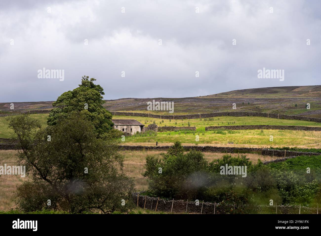 Marche dans le North Yorkshire en été, une grange dans les champs Banque D'Images