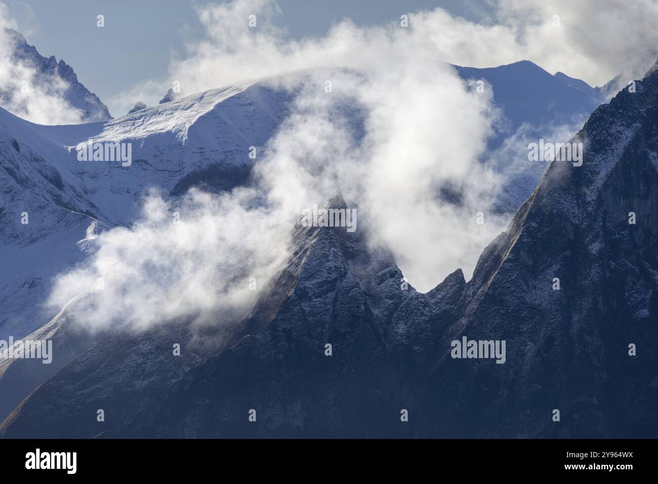 Panorama de montagne en automne de Laufbacher-Eckweg à Seihenker, 1791m, derrière Rauheck, 2384m, Allgaeu Alpes, Allgaeu, Bavière, Allemagne, Europe Banque D'Images