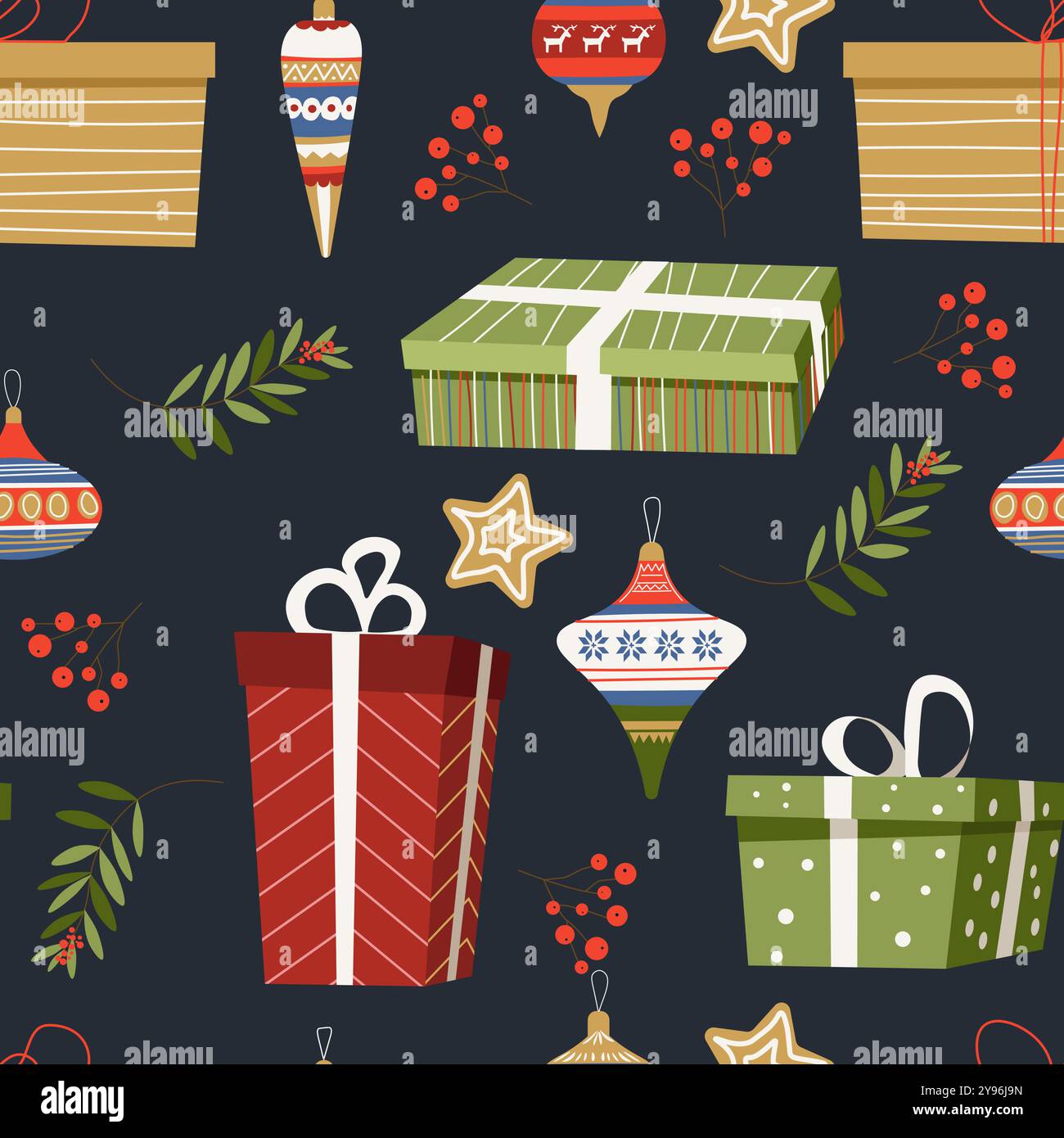 Cadeau de Noël et motif d'ornements Illustration de Vecteur
