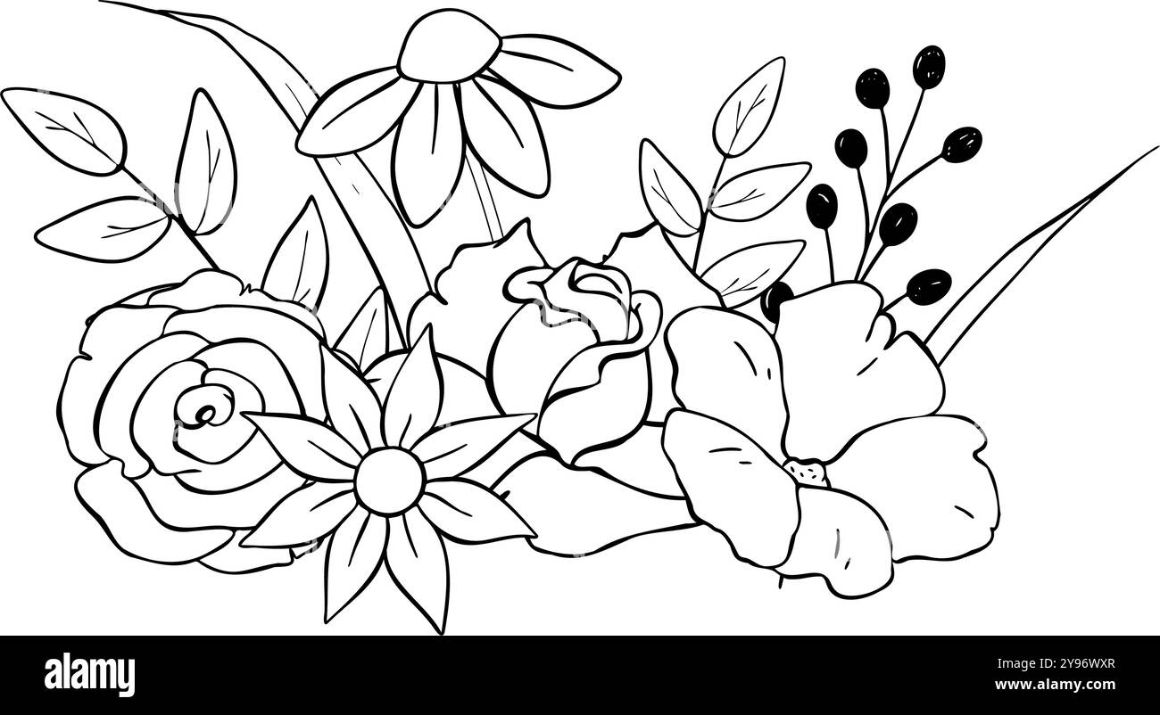 Un design d'art de ligne d'arrangement floral incroyablement beau et élégant qui captive les spectateurs Illustration de Vecteur