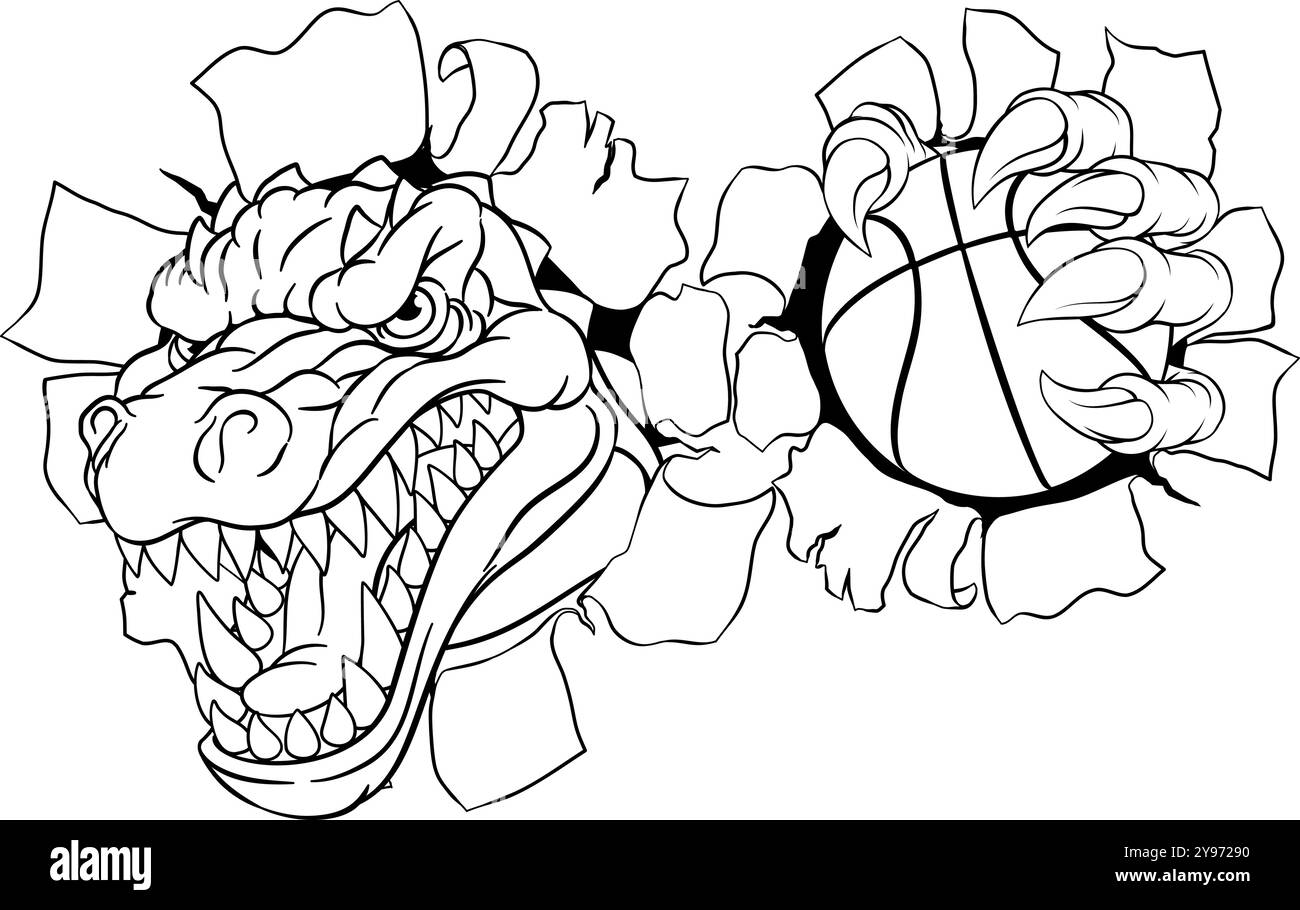 Mascotte de basket-ball crocodile Dinosaur Alligator Illustration de Vecteur