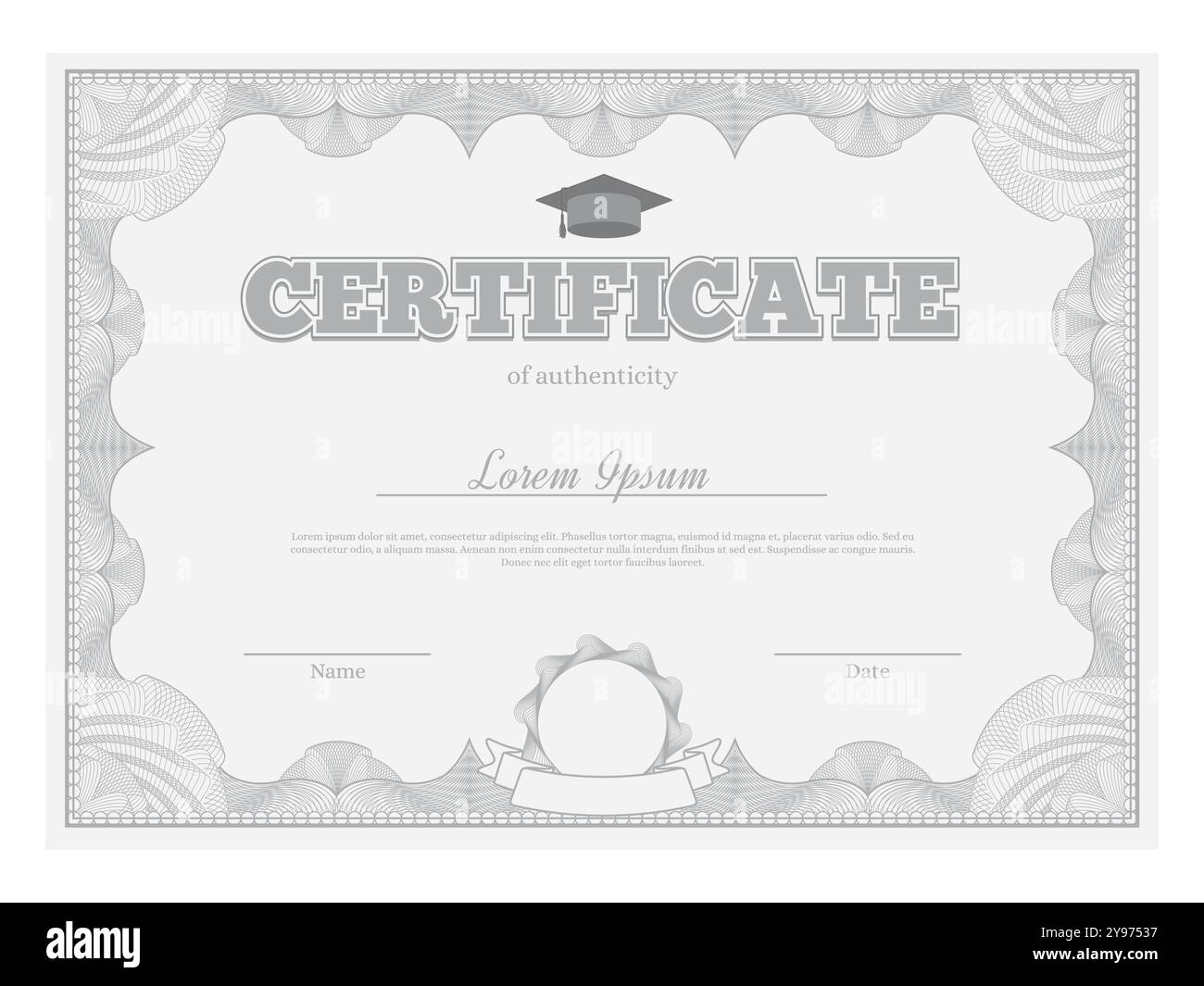 Certificat dispose d'un motif de ligne géométrique sophistiqué autour de sa frontière et des espaces réservés pour le nom et la date, adapté à divers officiels Illustration de Vecteur