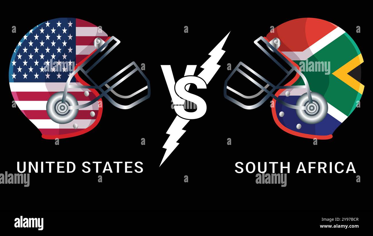 États-Unis vs Afrique du Sud 3D illustration Vector drapeaux sur le casque de cricket pour versus match avec fond noir Illustration de Vecteur