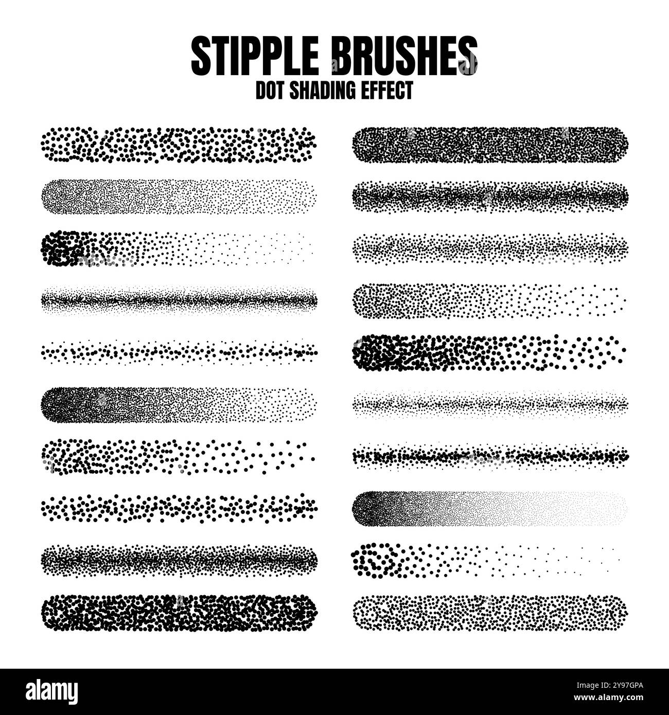 Pinceau dispersé à stipple, dessin à l'encre et texturation. Dégradé de fondu. Pointillés, dessin dotwork, ombrage à l'aide de points. Effet de désintégration des demi-tons Illustration de Vecteur