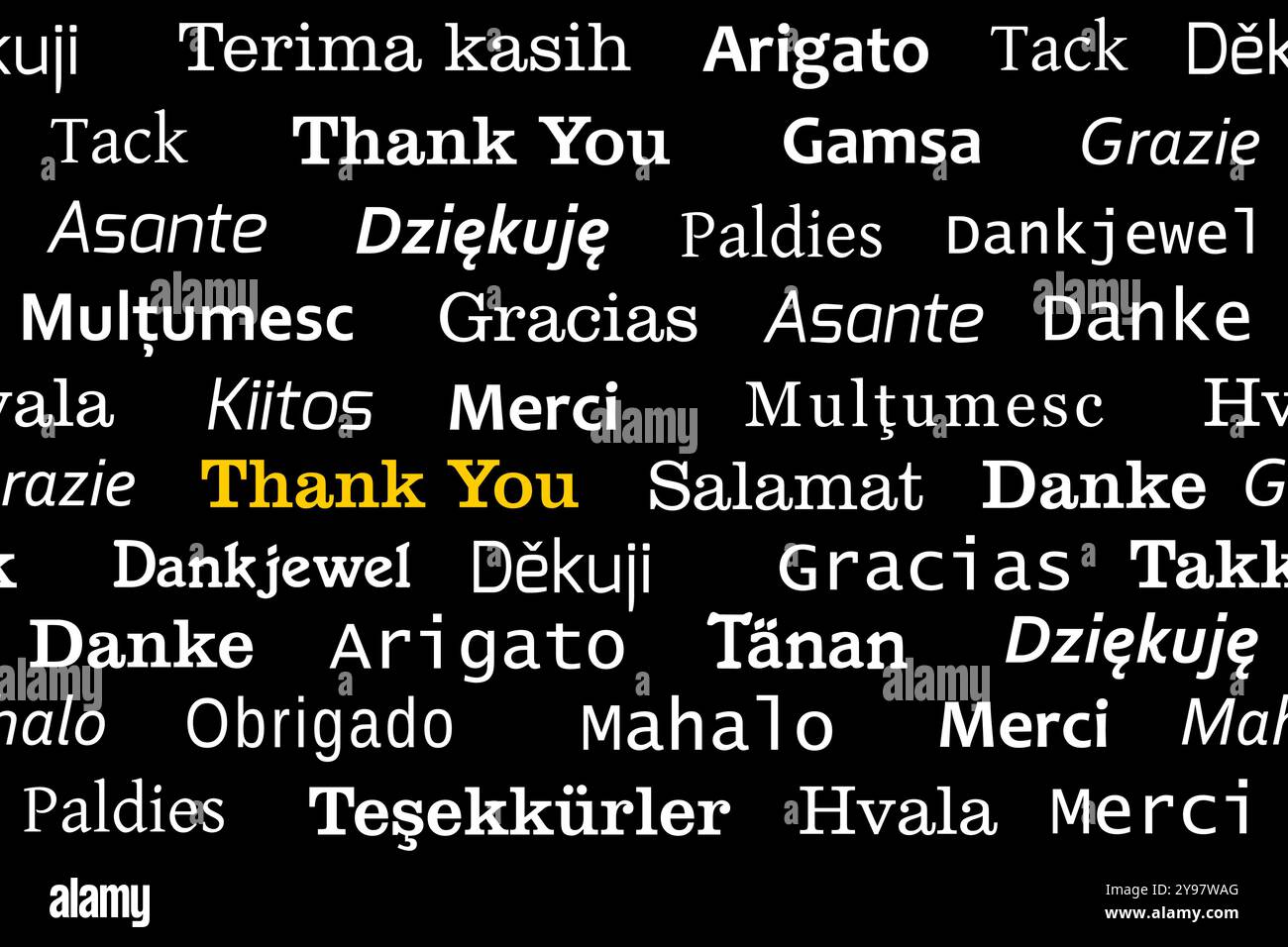 Merci langues modèle sans couture. Phrase de remerciement design international. Illustration de Vecteur