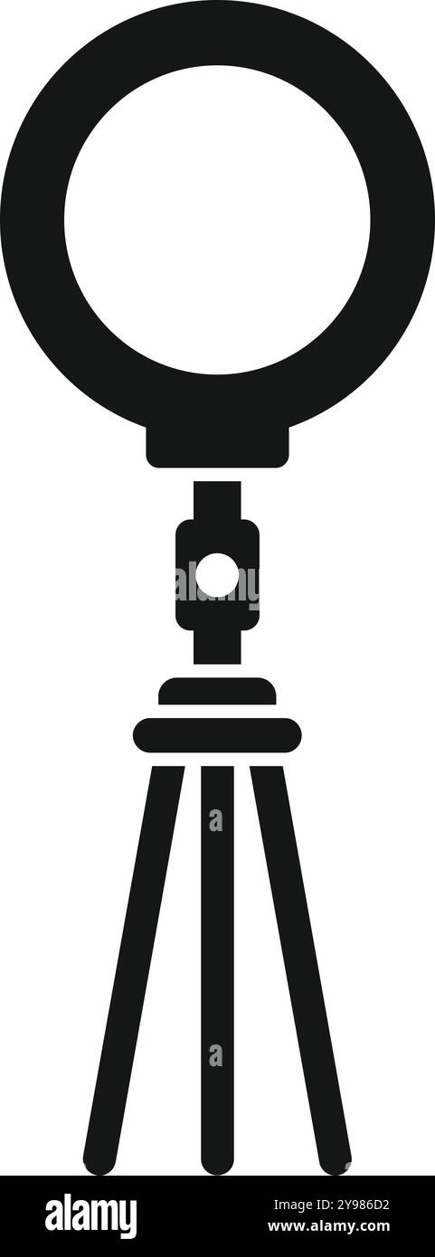 Icône simple d'une lumière annulaire debout sur un trépied, utilisée pour la photographie ou le streaming Illustration de Vecteur