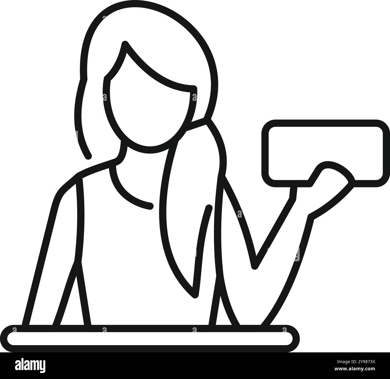 Vecteur de dessin de ligne d'une femme d'affaires tenant un signe blanc Illustration de Vecteur