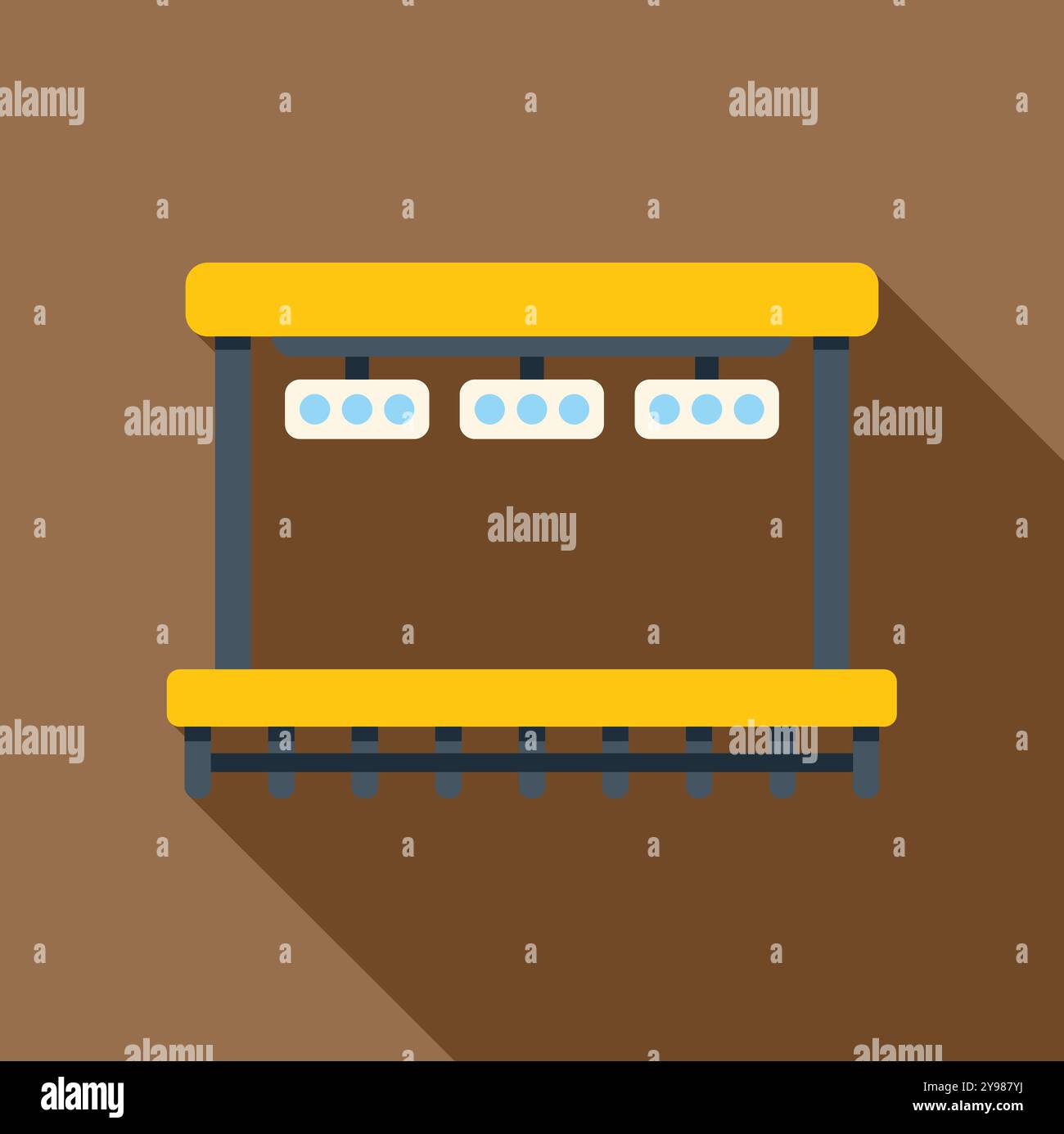 Arrêt de bus vide avec des lumières incandescentes la nuit, icône de conception plate avec une longue ombre Illustration de Vecteur