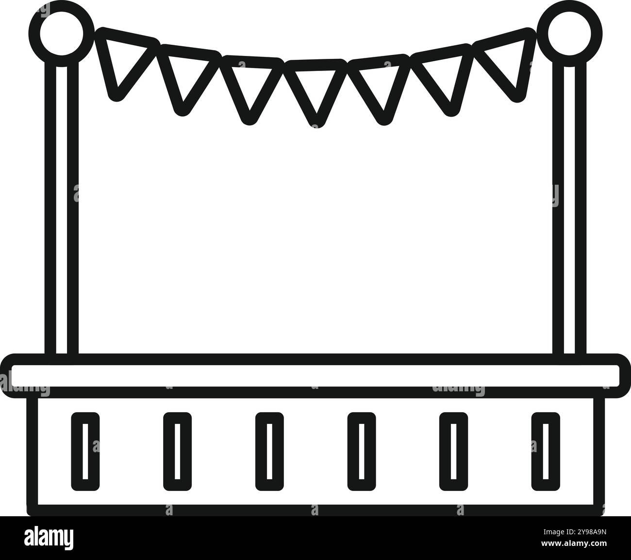 Cette icône d'art au trait d'un stand de nourriture en bois avec guirlande est parfaite pour les projets célébrant les festivals d'été Illustration de Vecteur