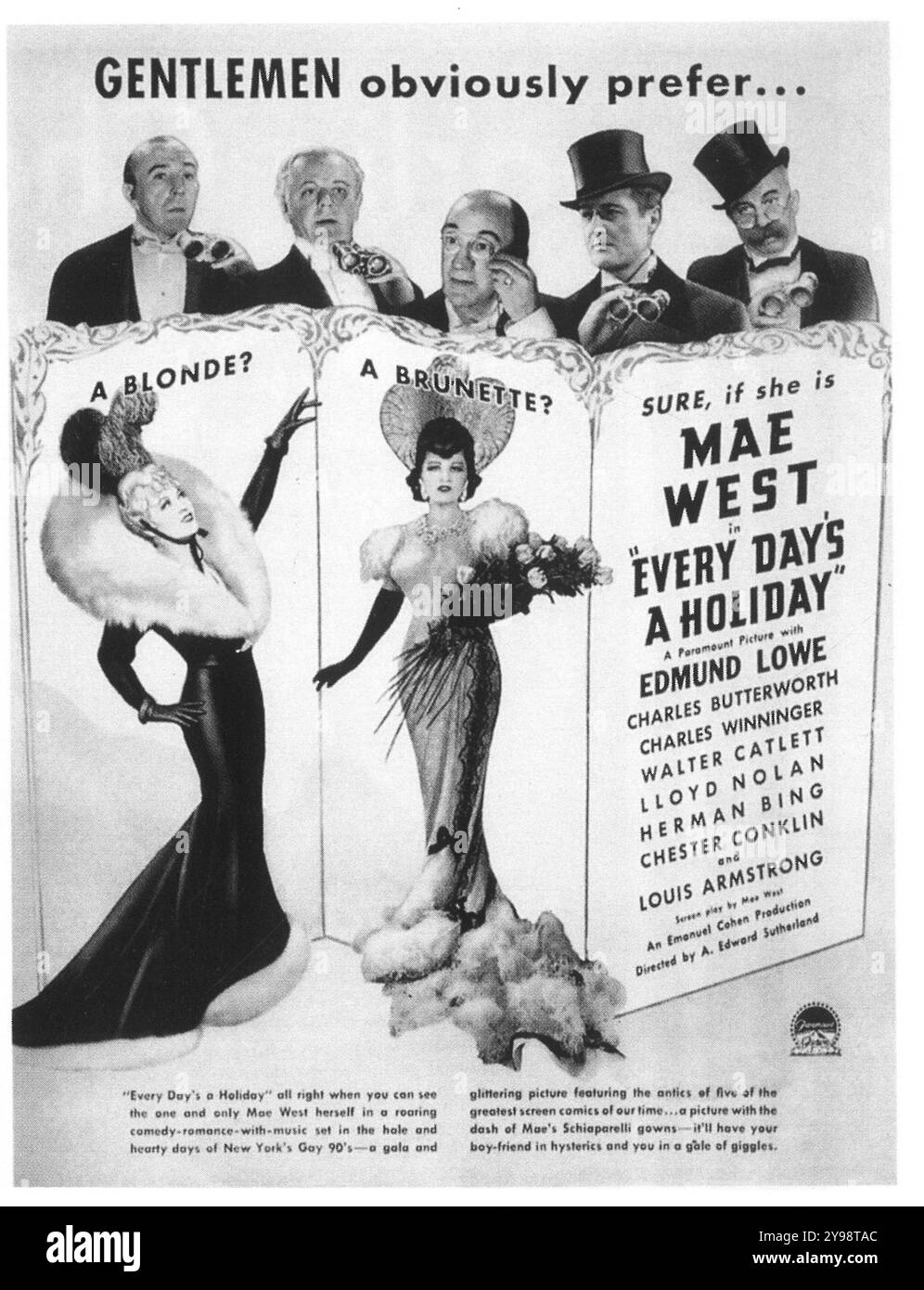 1937 Every Day's a Holiday film poster - comédie avec Mae West et co-écrite par A. Edward Sutherland. Images primordiales Banque D'Images