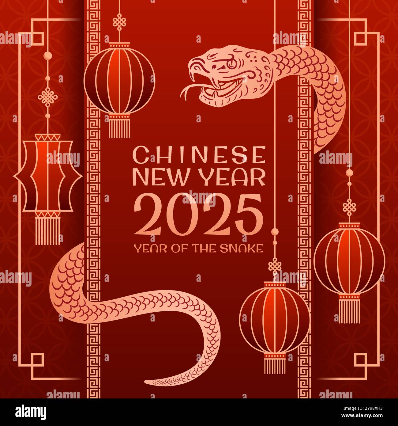 Participez à la joyeuse célébration de la vibrante année du serpent avec de superbes décorations pour le nouvel an chinois 2025 Illustration de Vecteur