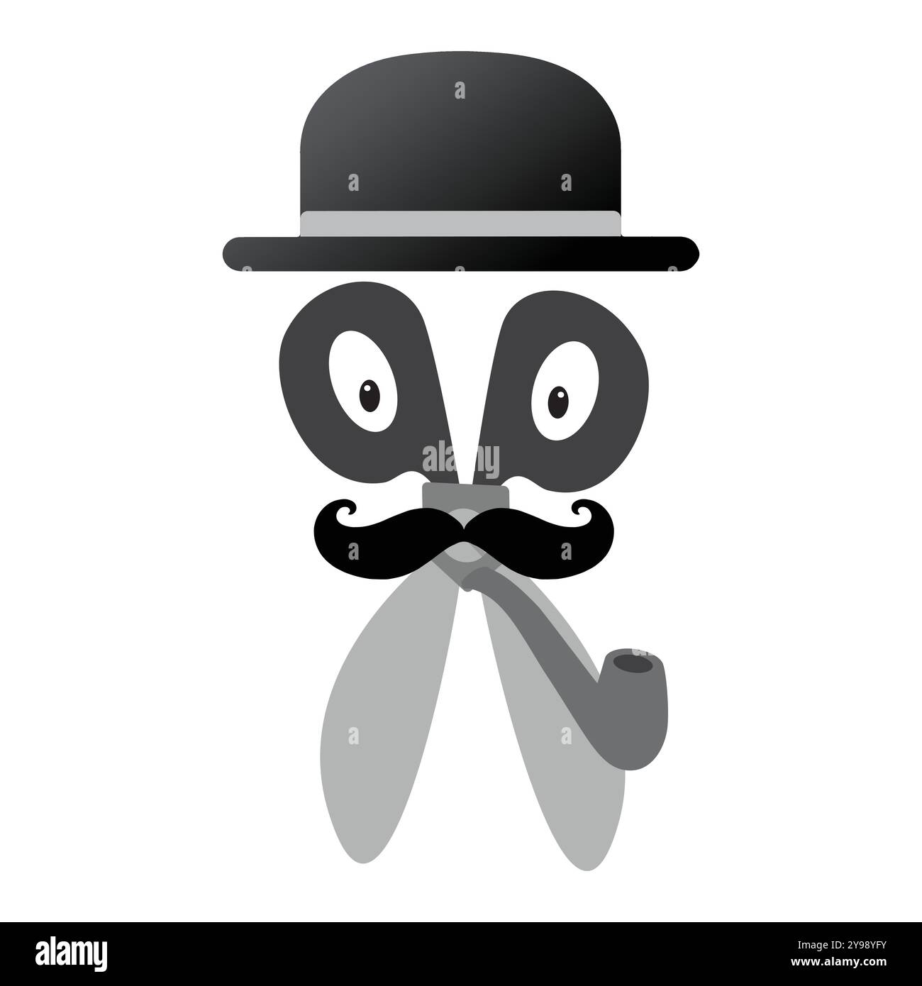 Ciseaux avec yeux, chapeau, moustache et pipe Illustration de Vecteur