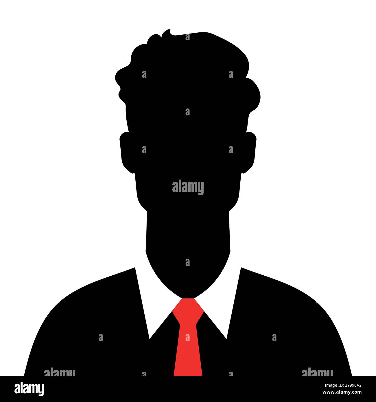 Homme abstrait avec silhouette de cheveux longs en cravate rouge. Emblème d'avatar de silhouette masculine sombre. Illustration vectorielle Illustration de Vecteur