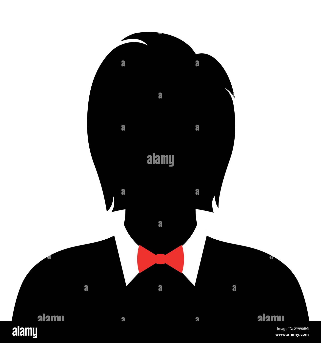 Homme abstrait avec silhouette de cheveux longs en noeud papillon rouge. Emblème d'avatar de silhouette masculine sombre. Illustration vectorielle Illustration de Vecteur