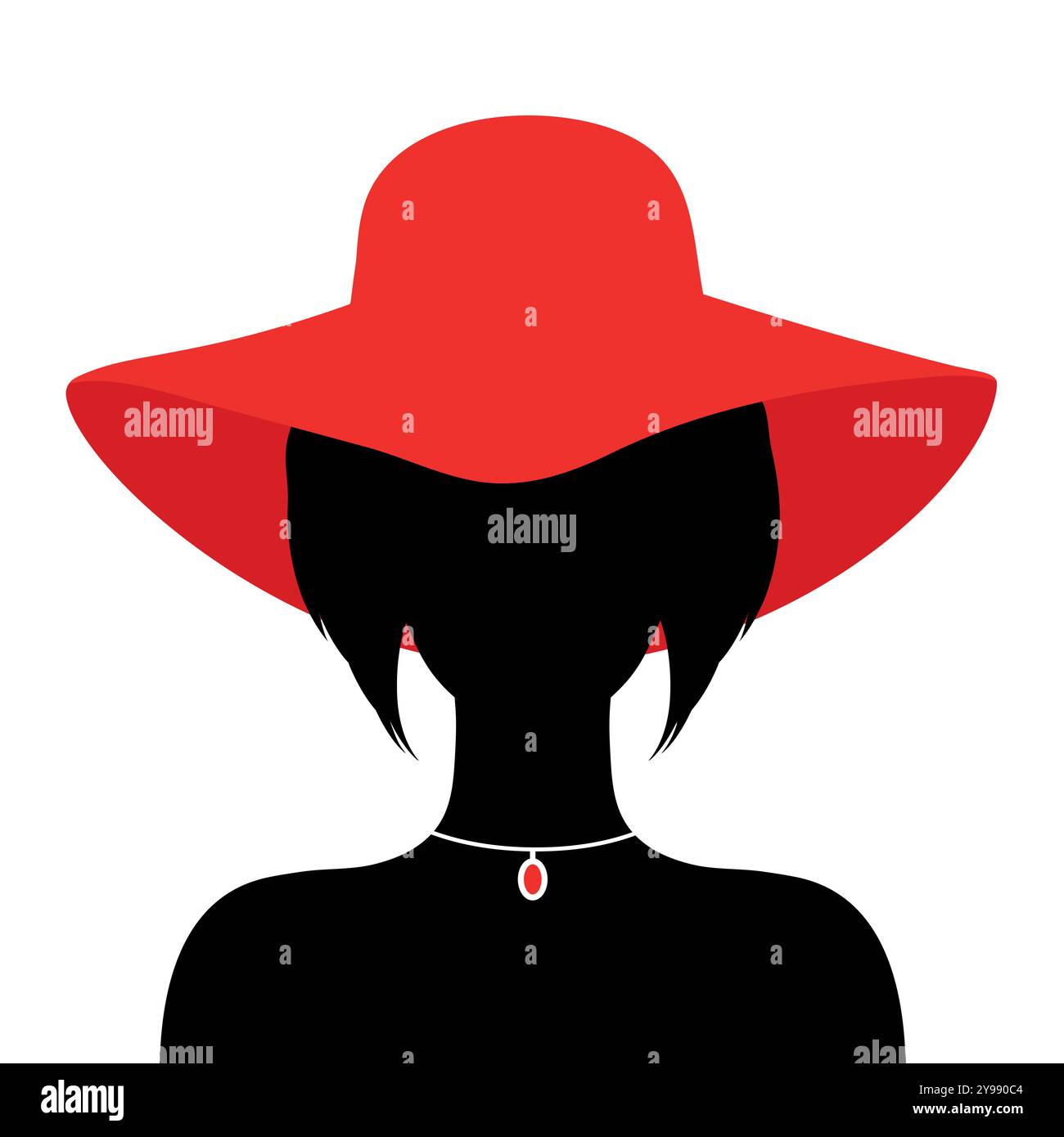 Silhouette abstraite sans visage d'une femme en chapeau rouge. Silhouette féminine sombre isolée sur fond blanc. Illustration vectorielle Illustration de Vecteur