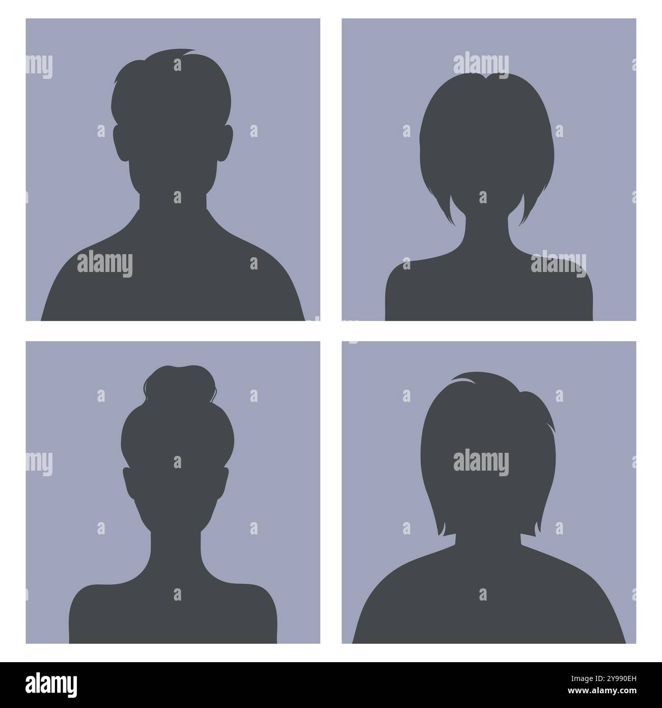 Silhouettes hommes et femmes dans des cadres photo carrés. Avatars masculins et féminins abstraits. Illustration vectorielle Illustration de Vecteur