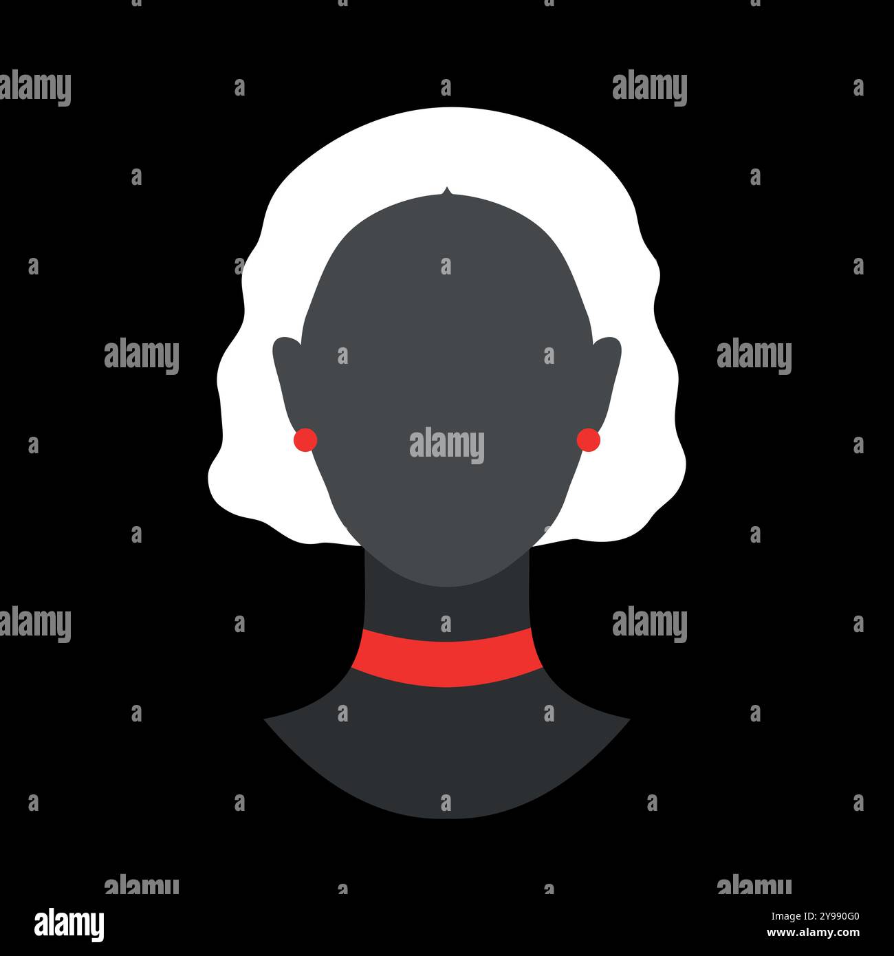 Silhouette abstraite sans visage d'une femme avec coupe de cheveux bob dans le choker rouge et boucles d'oreilles. Emblème d'avatar de silhouette féminine sombre. Illustration vectorielle Illustration de Vecteur