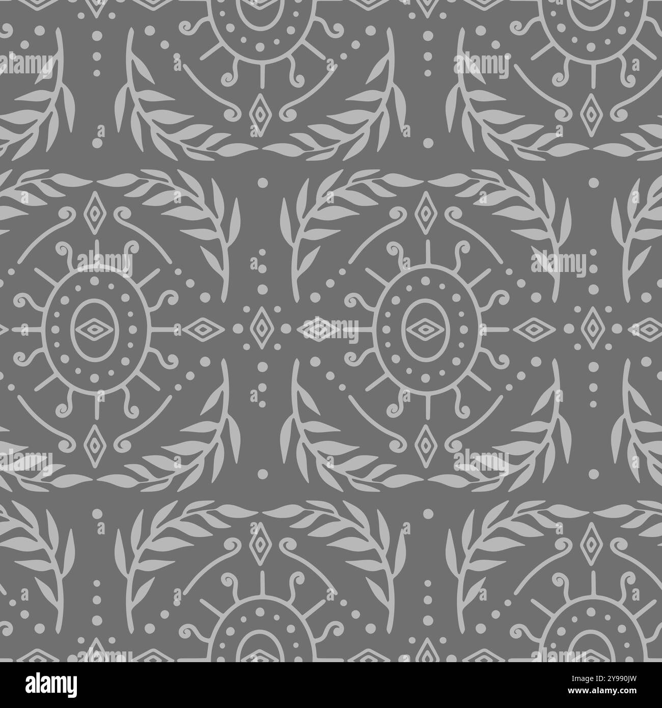 Motif Damas gris sans couture avec motifs tropicaux Illustration de Vecteur