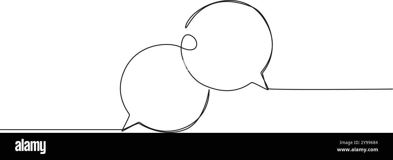 dessin continu à une ligne de deux bulles de parole, illustration vectorielle d'art de ligne de symbole de conversation Illustration de Vecteur