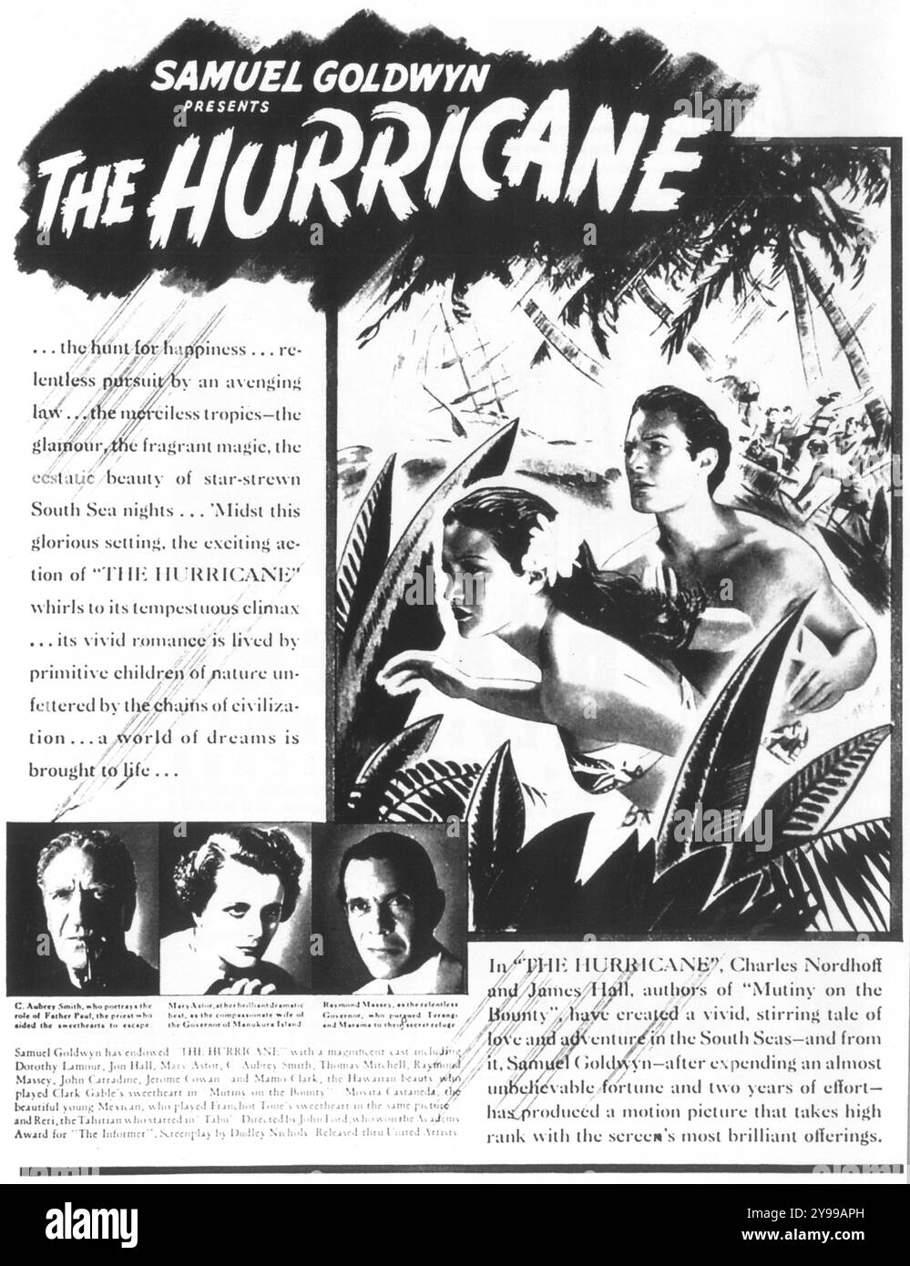 1937 L'affiche du film Hurricane. Réalisé par John Ford, avec Dorothy Lamour et Jon Hall Banque D'Images