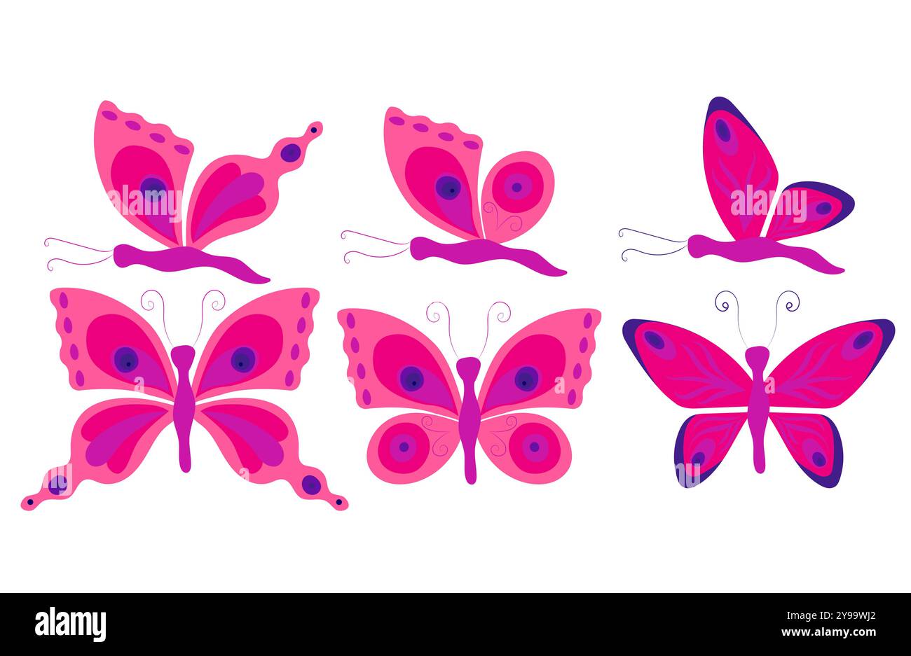 Ensemble de papillons roses et violets avec ailes ouvertes et fermées. Illustration vectorielle dans le style plat, isolé sur fond blanc. Illustration de Vecteur Ensemble de papillons roses et violets avec ailes ouvertes et fermées. Illustration vectorielle dans le style plat, isolé sur fond blanc. Illustration de Vecteur