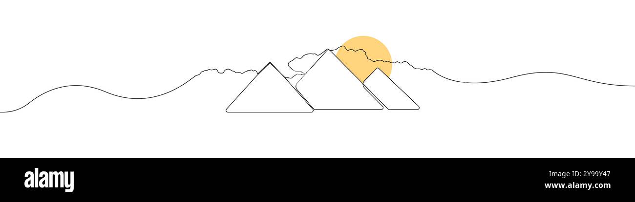 Arrière-plan vectoriel d'icône pyramides d'une ligne. Icône montagnes. Contour continu d'une icône de montagne. Illustration de Vecteur