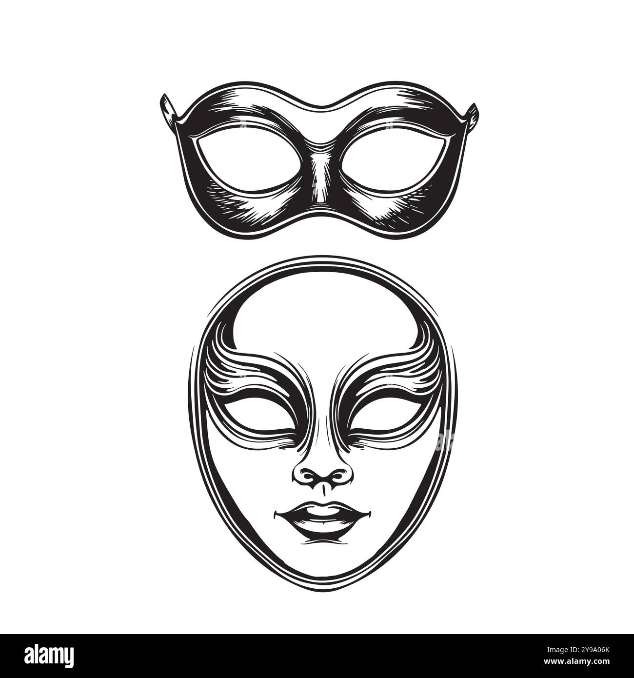 Masque de mascarade, carnaval ou fête. Dessin dessiné à la main avec le remplissage de gribouillage. encre. Doodle Illustration de Vecteur