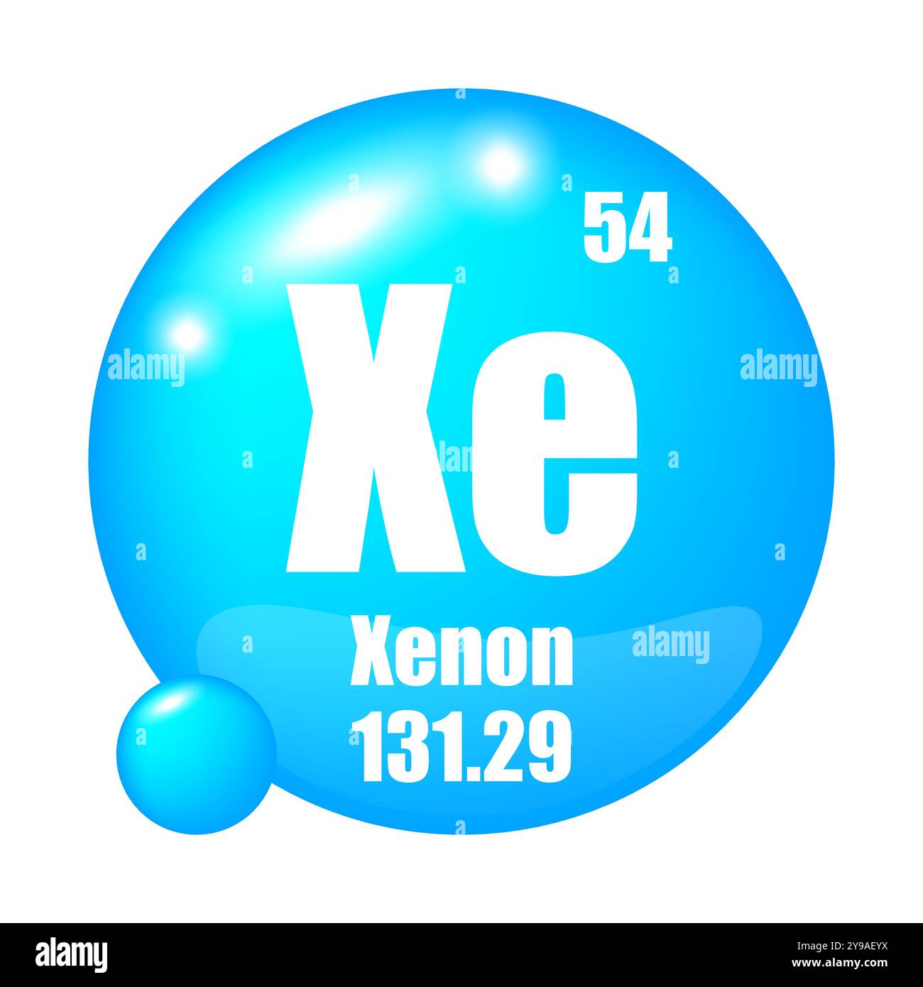 Icône xénon. Elément chimique XE. Numéro atomique 54. Masse 131.29. Sphère bleue. Illustration de Vecteur