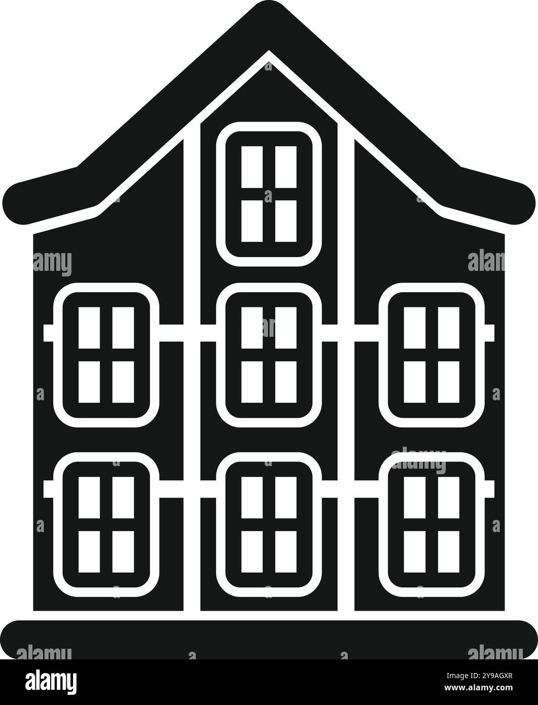 Icône vectorielle simple d'une façade de maison hollandaise traditionnelle avec sa forme et ses fenêtres caractéristiques Illustration de Vecteur