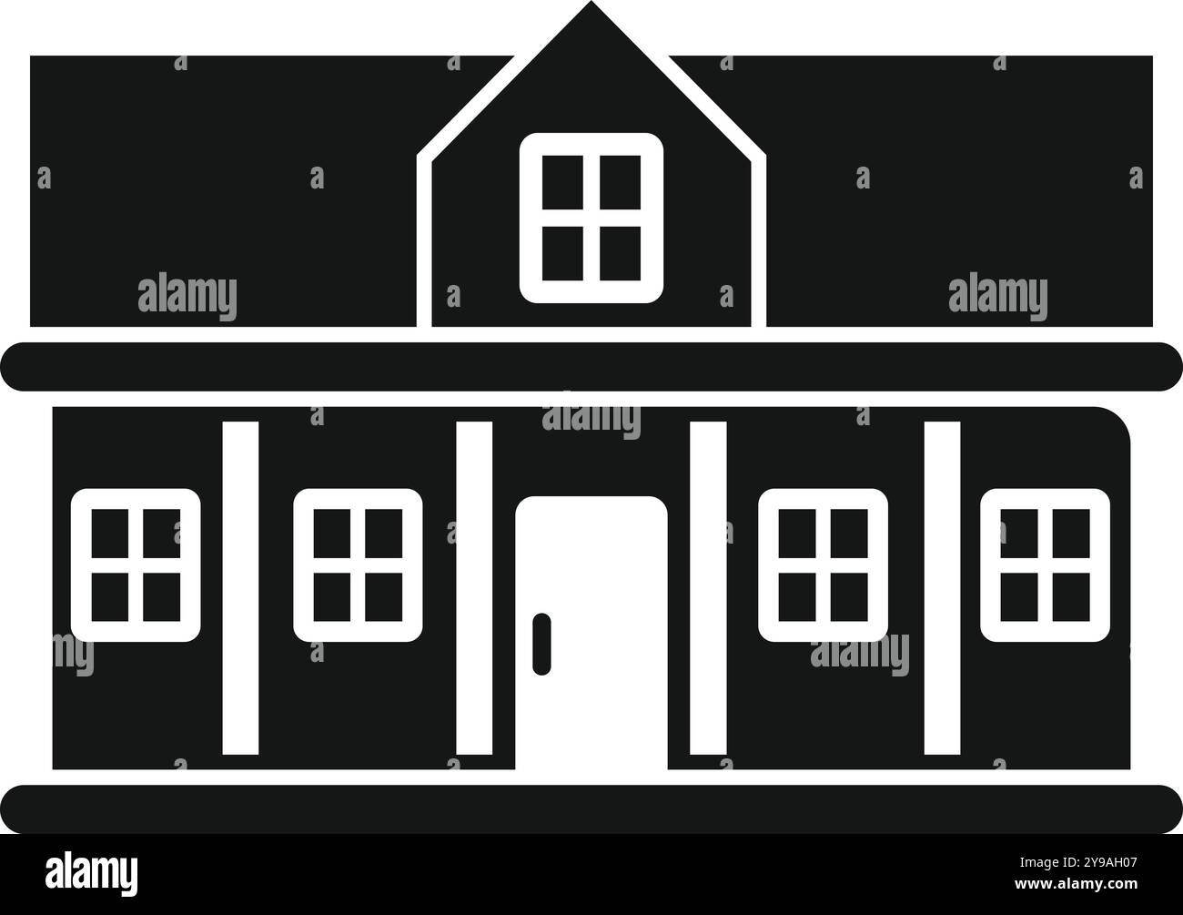 Vecteur simple d'une maison de deux étages avec un grand porche, des fenêtres et une porte dans un style glyphe Illustration de Vecteur