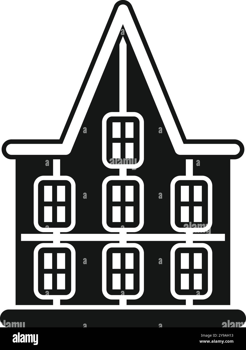 Illustration simple en noir et blanc d'une maison de canal à amsterdam, pays-bas avec un toit à pignon hollandais traditionnel Illustration de Vecteur