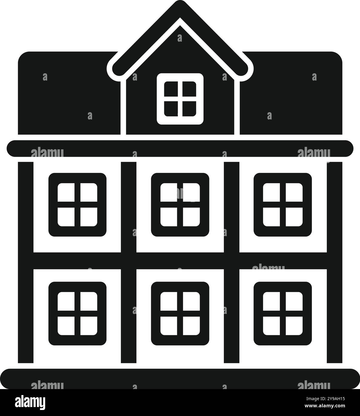 Icône simple d'une grande maison avec des fenêtres de grenier représente le marché immobilier Illustration de Vecteur