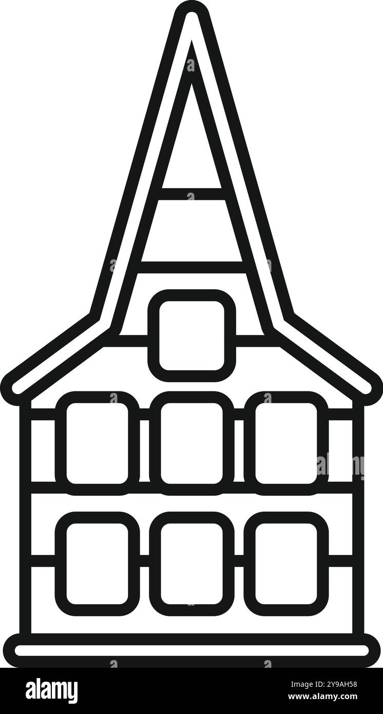 Illustration de style icône simple d'un bâtiment avec un toit escarpé et des fenêtres carrées, isolé sur un fond blanc Illustration de Vecteur