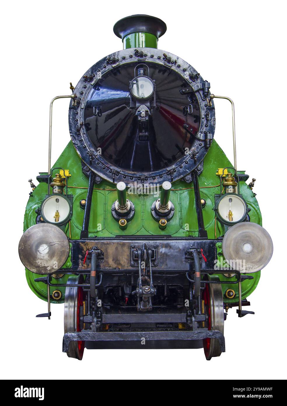 Isolement d'Un énorme train à vapeur Vintage vert Banque D'Images