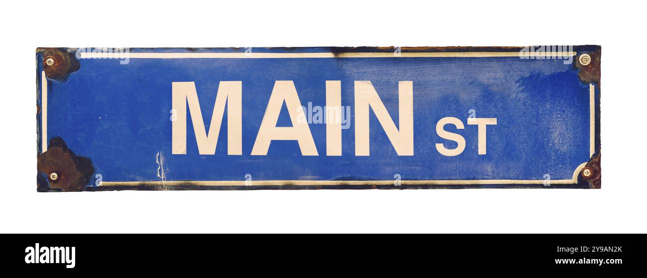 Isolé grungy bleu vintage main Street USA Sign Banque D'Images