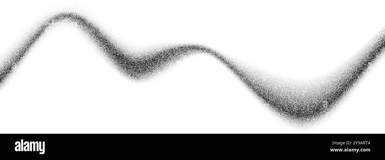 Texture d'onde de grain de gradient. Fond noir de flux de sable stipple. Toile de fond sablonneuse ondulée pointillée avec taches, particules, granulés. Fond d'écran de travail de point de bruit de grunge pour bannière, affiche, superposition. Vecteur Illustration de Vecteur