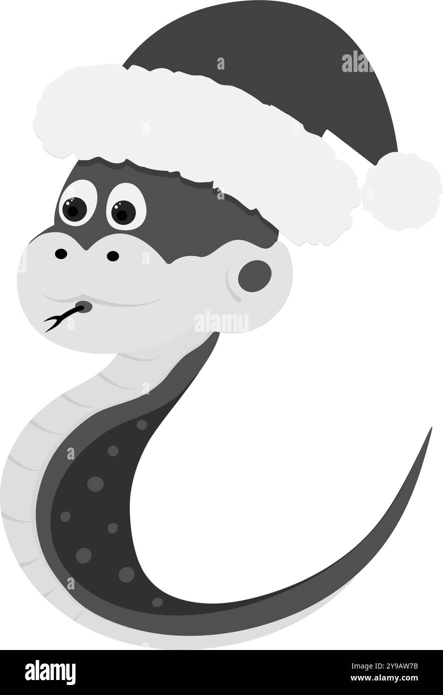 Snake in Santa avait le caractère mignon symbole 2025 en niveaux de gris. Noël Noël idée d'élément de conception de Noël. Illustration vectorielle isolée cartes thématiques, affiches, médias sociaux, promos web, bannières ou idée web Illustration de Vecteur