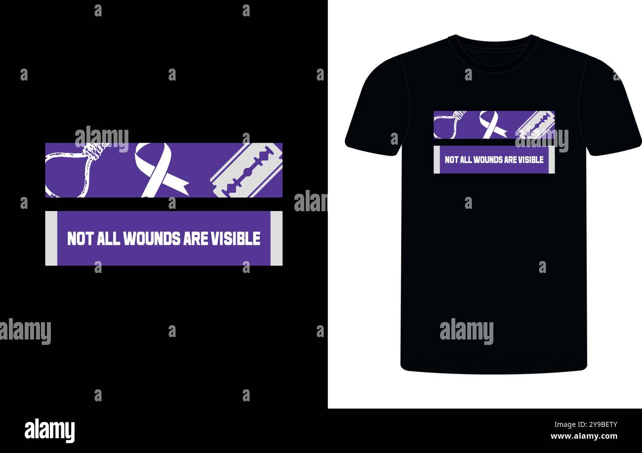 Toutes les blessures ne sont pas visibles conception de T-shirt de prévention du suicide, T-shirt de prévention du suicide, T-shirt de survie de prévention du suicide, T-shirt de prévention du suicide. Illustration de Vecteur