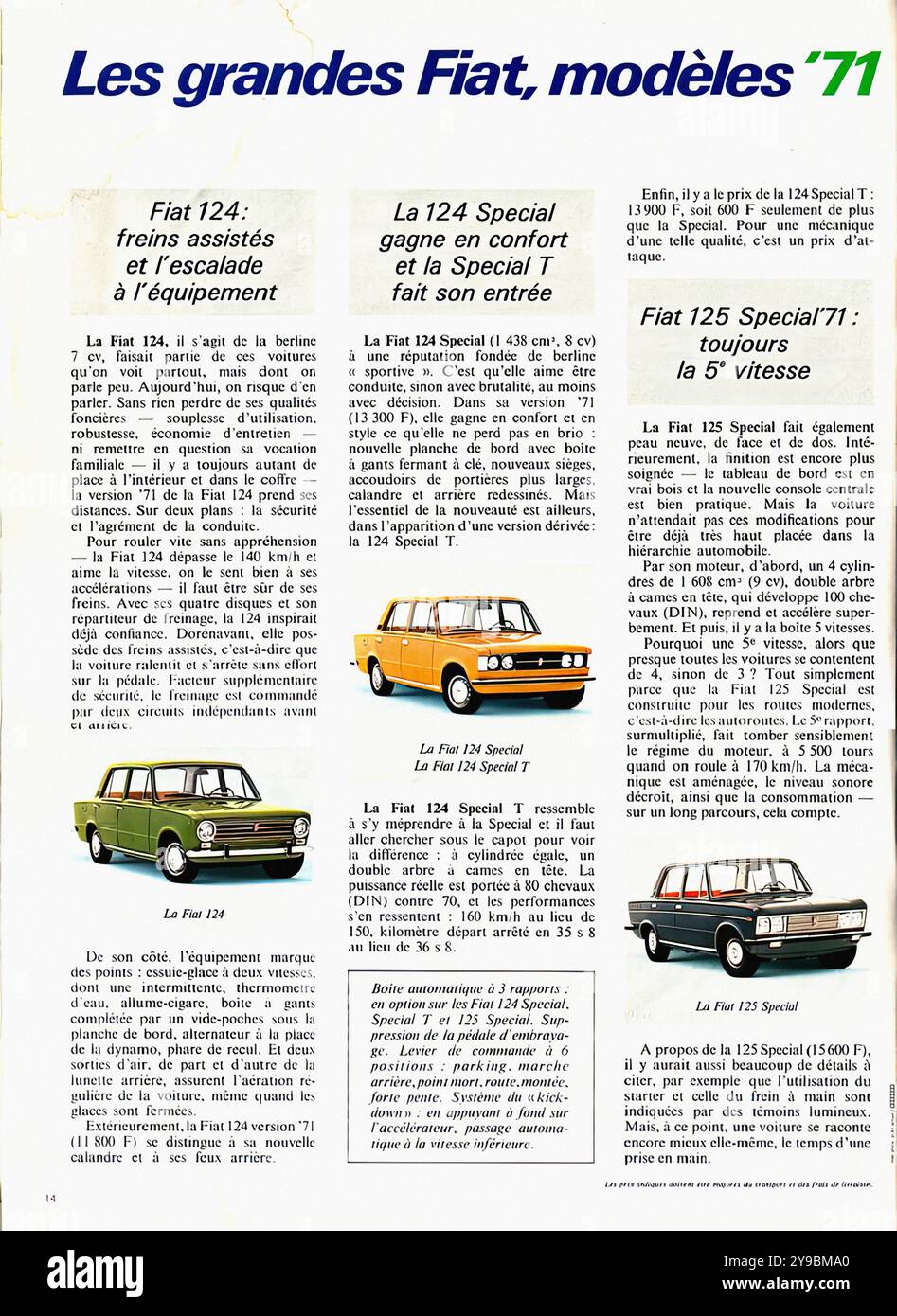 1971 Fiat 124-125 - publicité de voitures de presse française vintage Banque D'Images