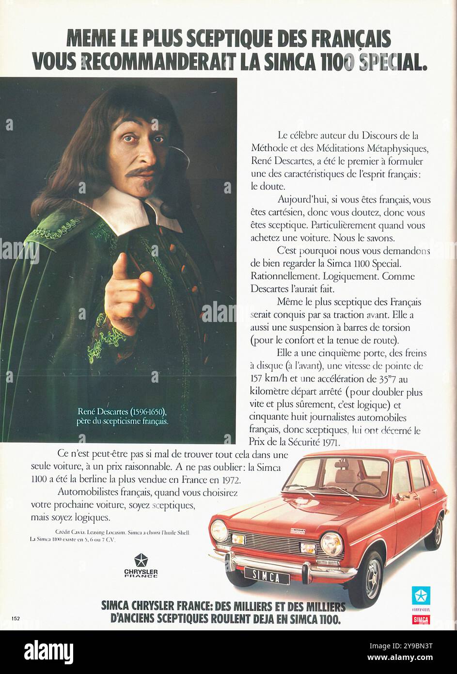 1973 Simca 1100 Descartes - publicité de voiture de presse française vintage Banque D'Images