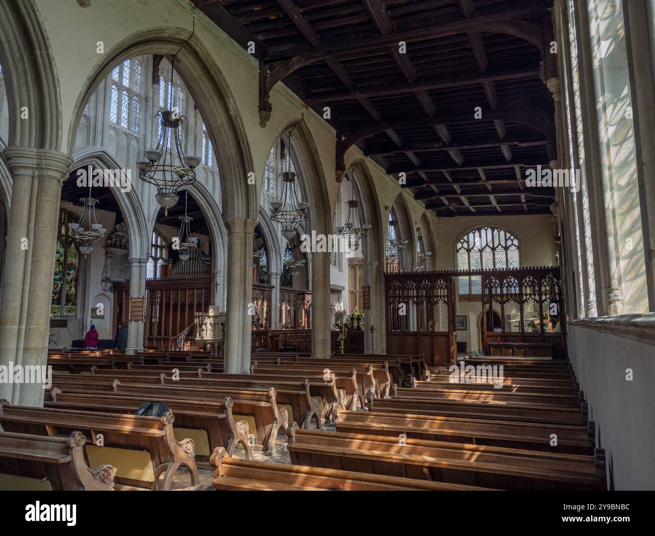 Intérieur de l'église de la Sainte Trinité, long Melford, Suffolk, Royaume-Uni ; construit entre 1467 et 1497 dans le style gothique perpendiculaire tardif Banque D'Images